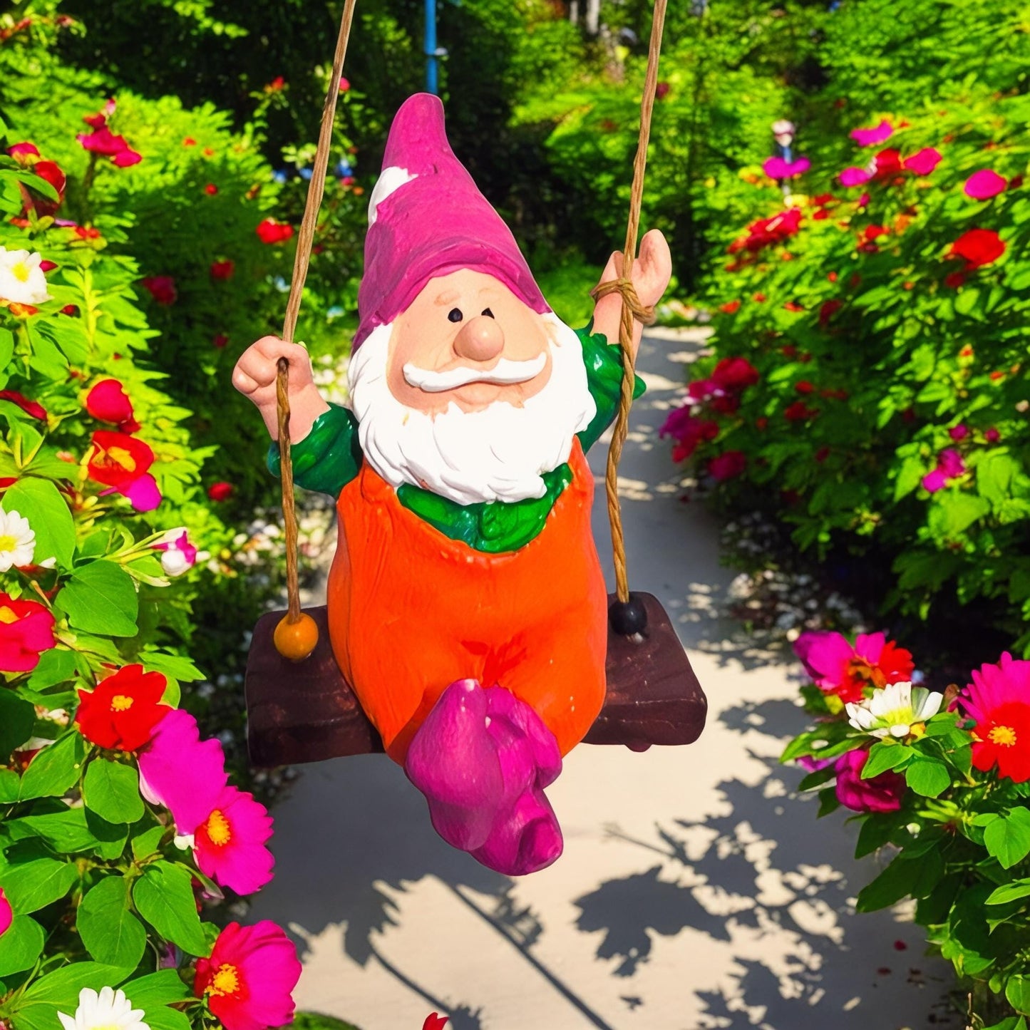 Handmade Garden Gnome Swing Figurines: Whimsical Outdoor Decor
