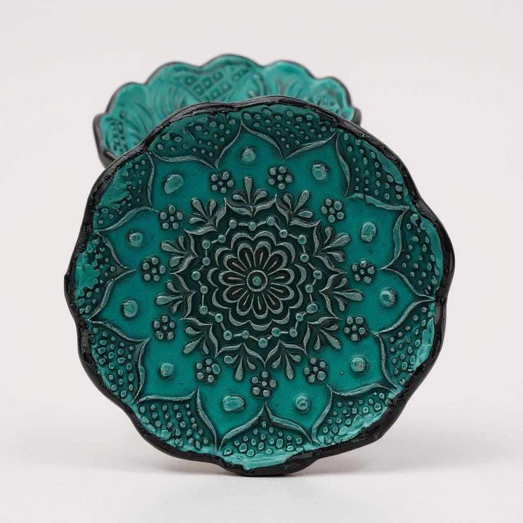 Handmade Turquoise Turkish Bowls - Ceramic Floral Dish Set - Boho Decor