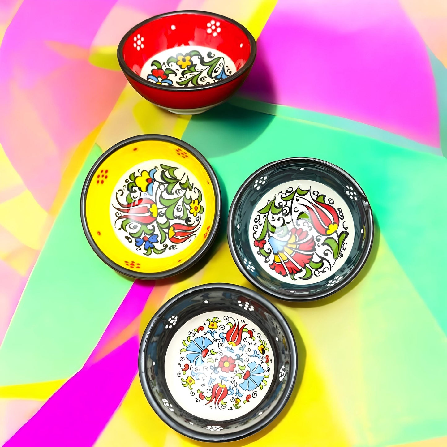 Colorful Serving Bowls - Hand Painted Turkish Ceramic Set, Unique Kitchen Gift for Home