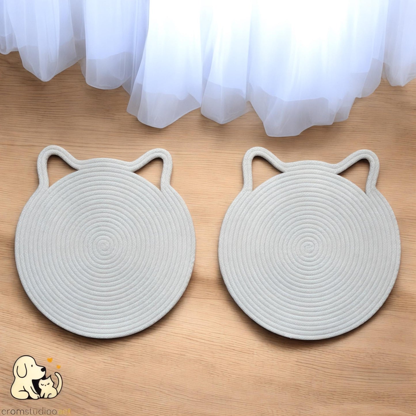 Handmade Cotton Rope Pet Feeding Mat Set: Modern Cat & Small Dog Placemats