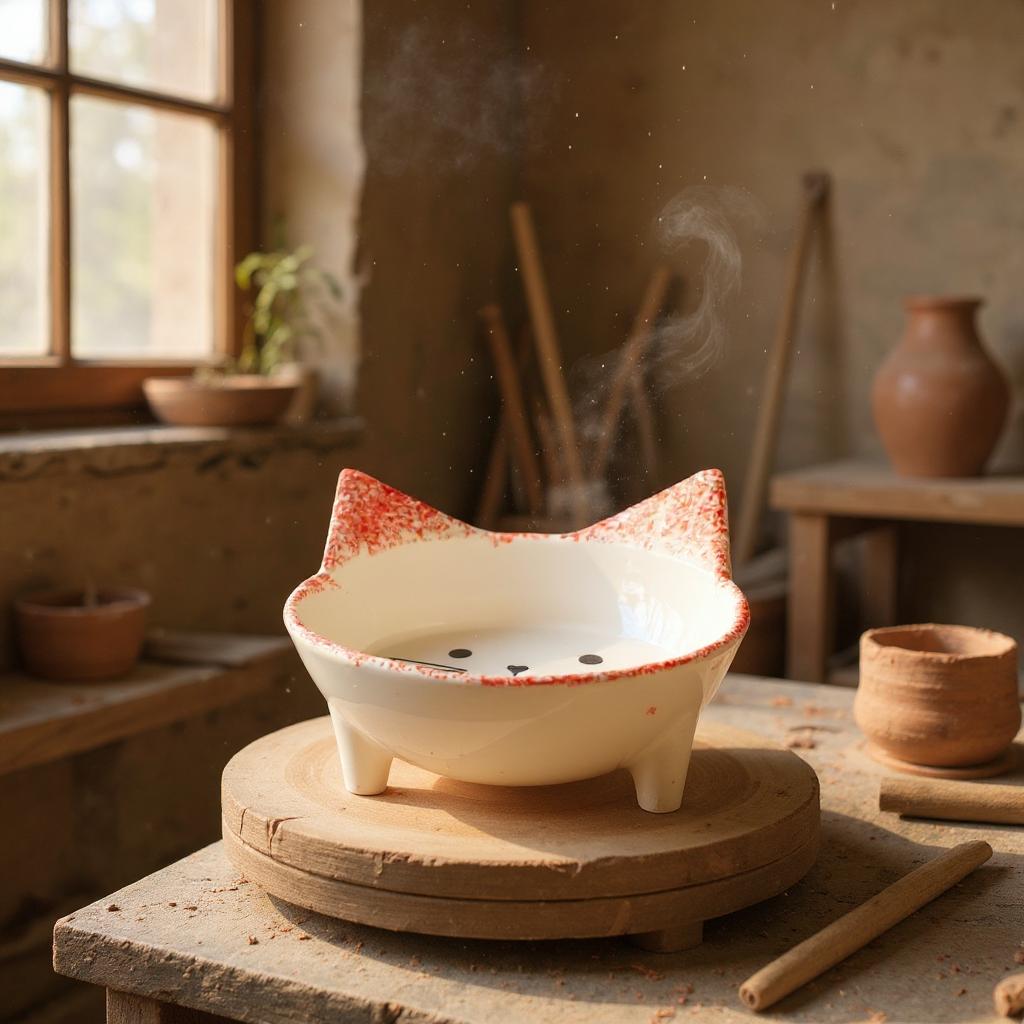 Handmade Ceramic Cat Food Bowl: Whisker-Friendly, Non-Toxic, 13cm