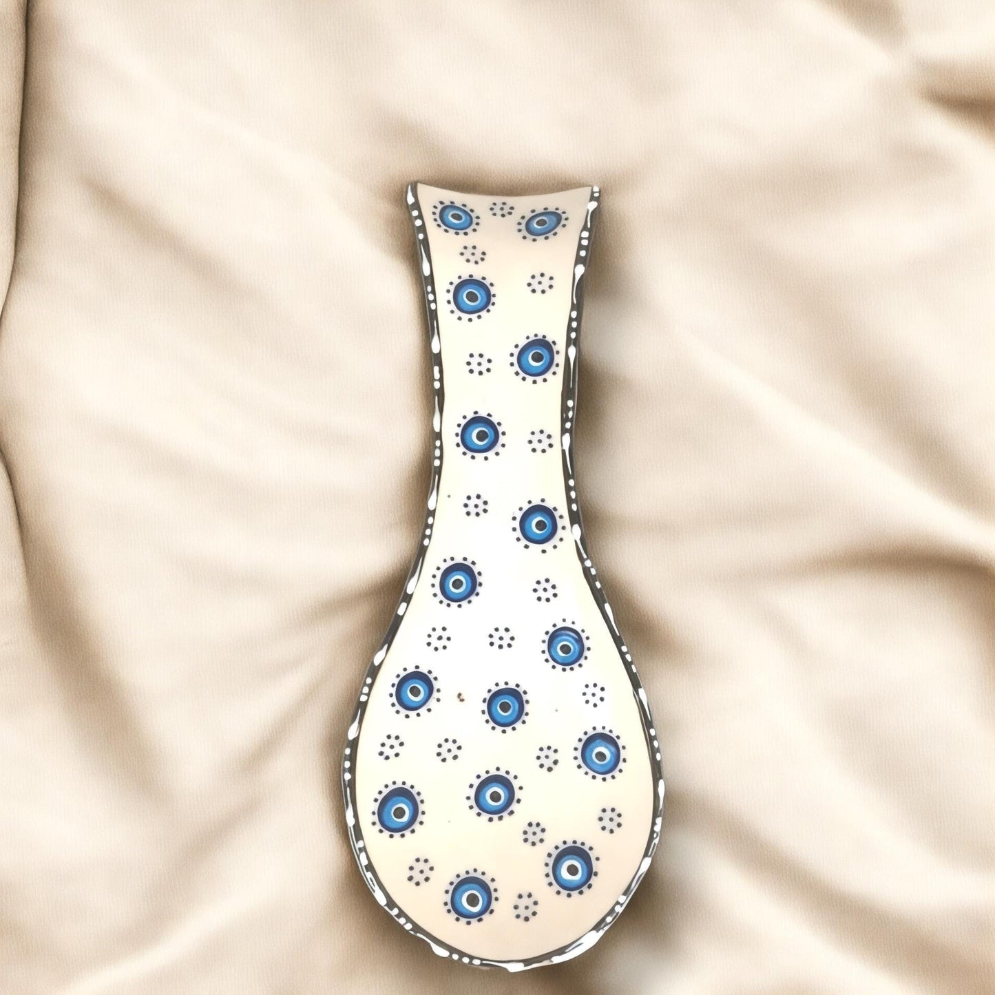 Handmade Ceramic Evil Eye Spoon Rest: Turkish Nazar Boho Kitchen Decor