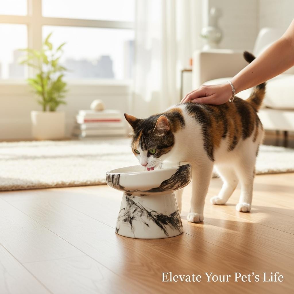 Handmade Elevated Ceramic Pet Food and Water Bowl for Cats, Kittens, Dogs & Puppies - Perfect Pet Owner Gift