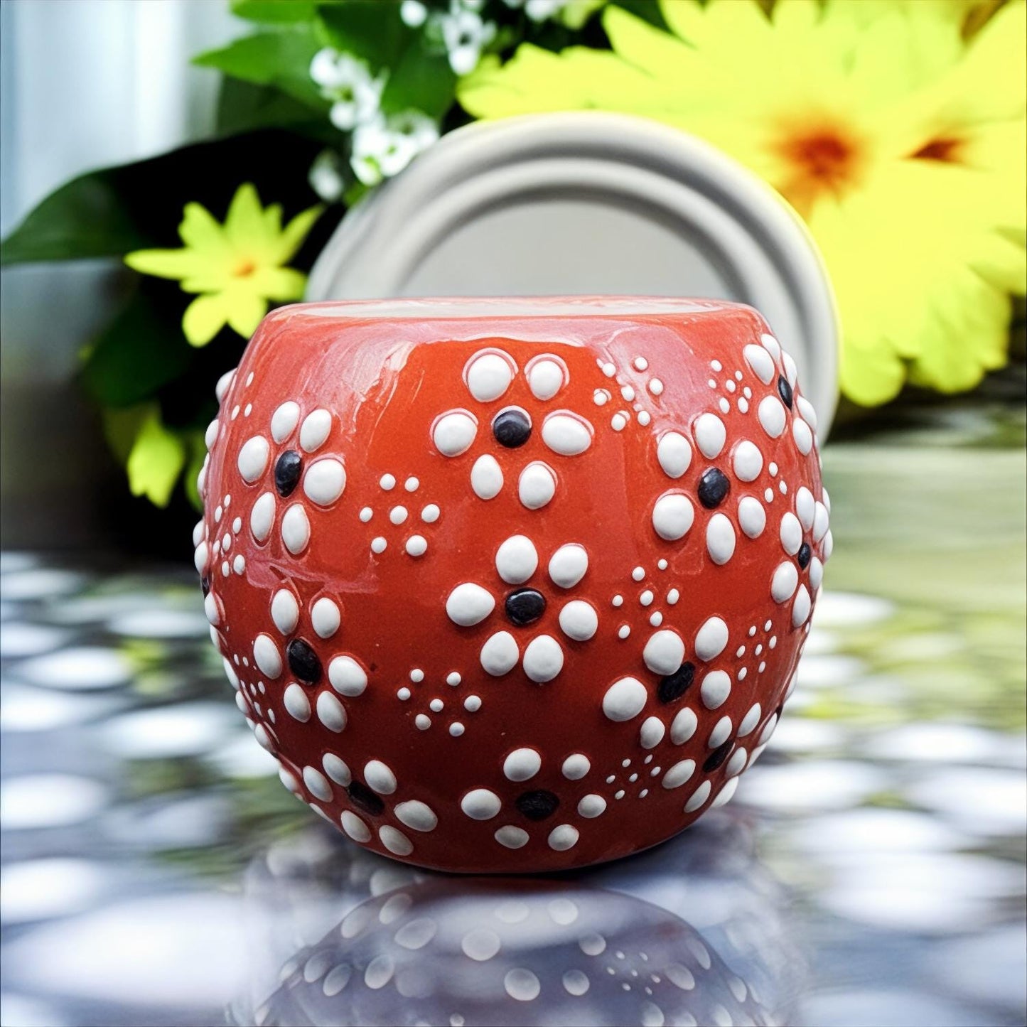 Hand-Painted Mini Succulent & Cactus Pot - Daisy Flower Design Planter