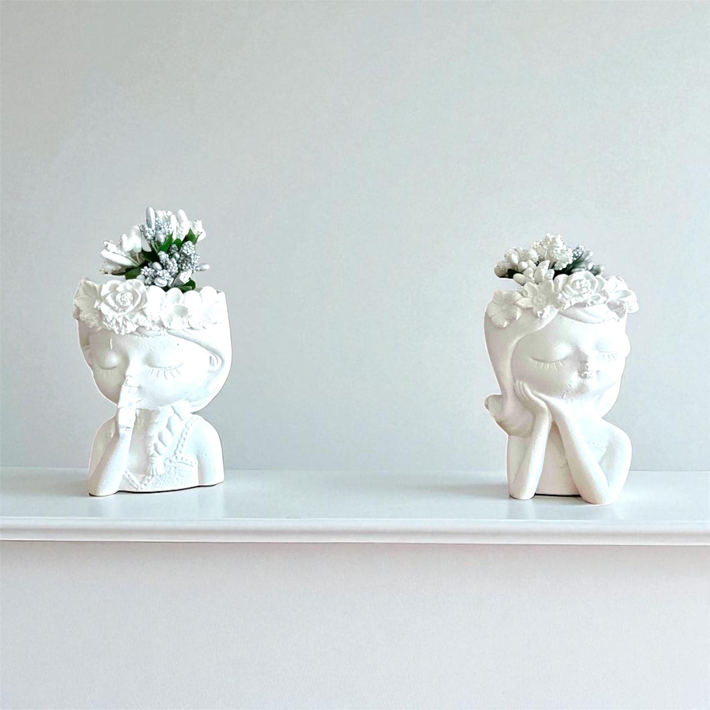 Minimalist Flower Crown Girl Figurine Set – 11 cm Decorative Sculpture Duo, Romantic Resin Home Decor
