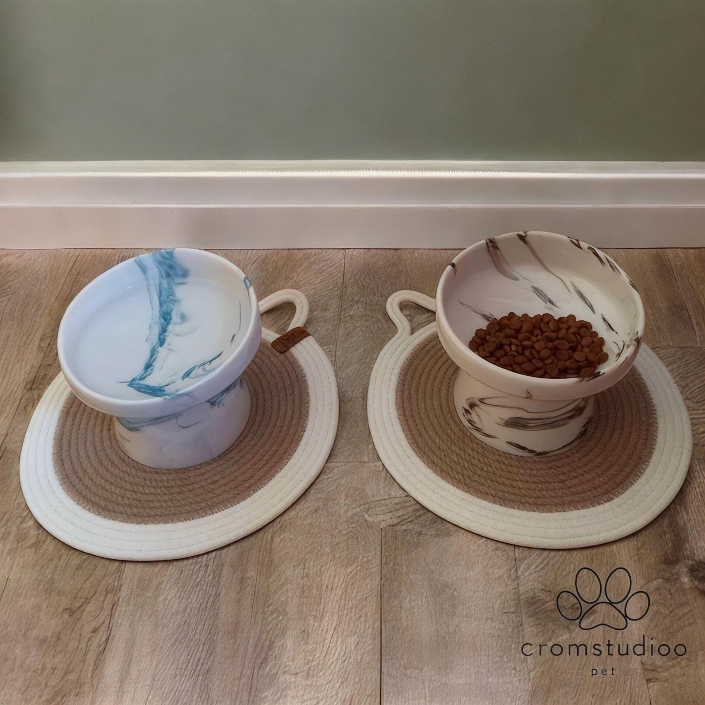 Handmade Cotton Rope Pet Feeding Mat Set: Modern Cat & Small Dog Placemats