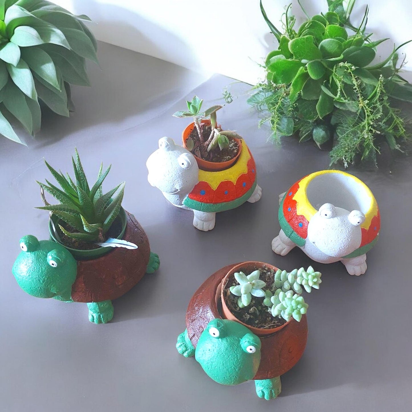 Handmade Ceramic Turtle Planter Set: Succulent & Cactus Pots, Home Decor