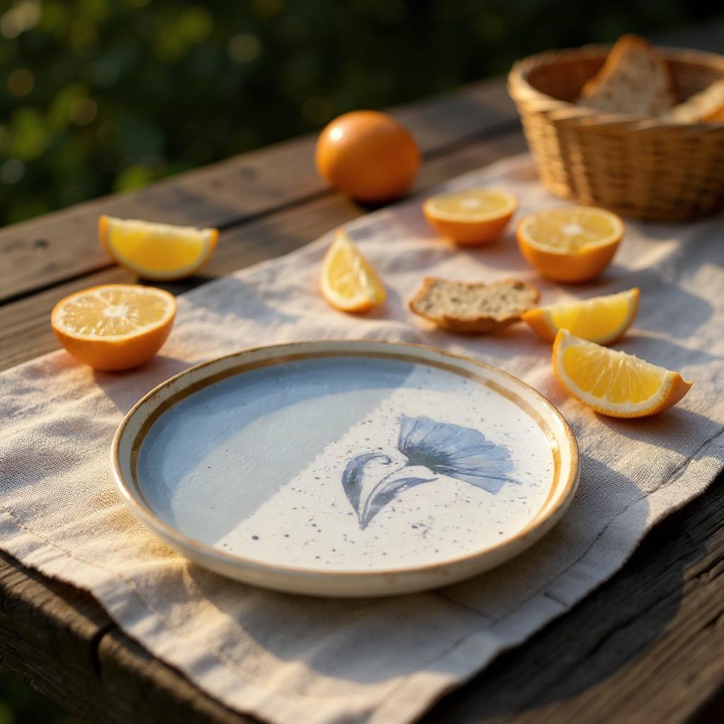 Handmade Ceramic Dessert Plates – 6 Piece Blue & White Floral Set – 8 Inch Appetizer or Salad Plates – Modern Artisan Tableware