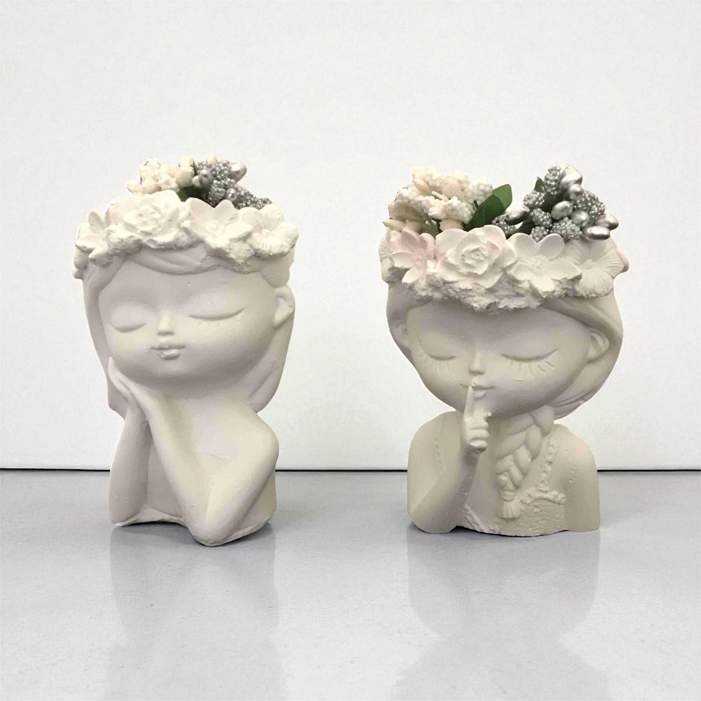 Minimalist Flower Crown Girl Figurine Set – 11 cm Decorative Sculpture Duo, Romantic Resin Home Decor
