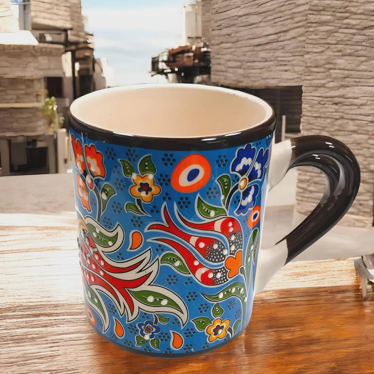 Turkish Iznik Ceramic Mug Set of 6 – 10oz / 295ml Colorful Ottoman Pattern Coffee & Tea Cups – Handmade Pottery Gift