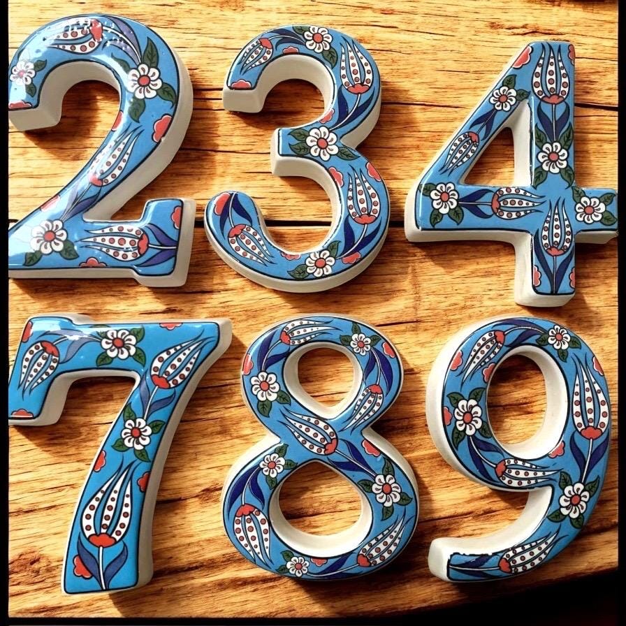 Address Plaque, Handmade Turkish Ceramic House Number, Modern Vertical House Number Sign, Personalized Home Decor, Ceramic House Number Sign