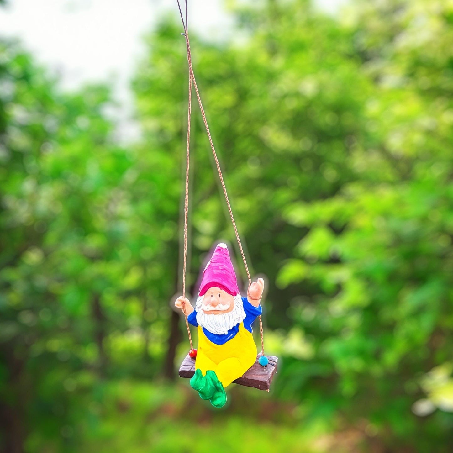 Handmade Garden Gnome Swing Figurines: Whimsical Outdoor Decor