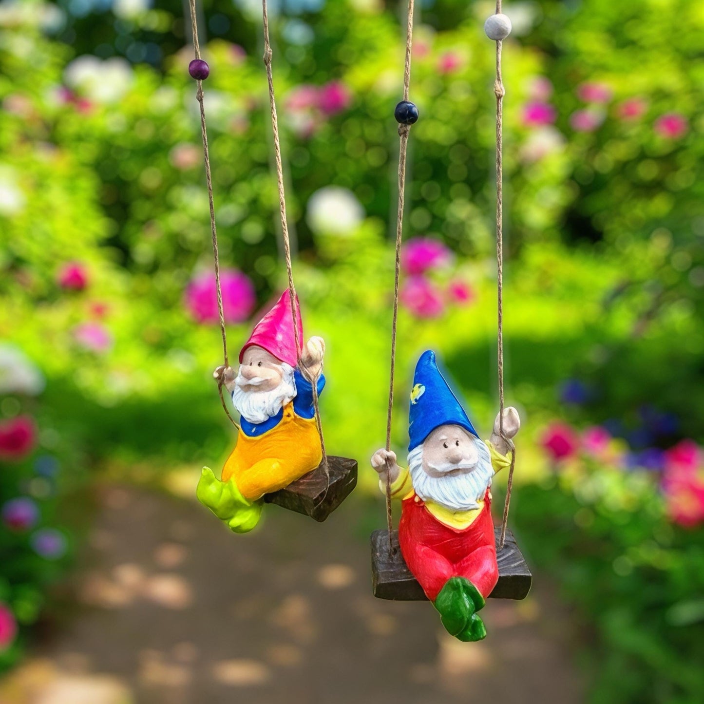 Handmade Garden Gnome Swing Figurines: Whimsical Outdoor Decor