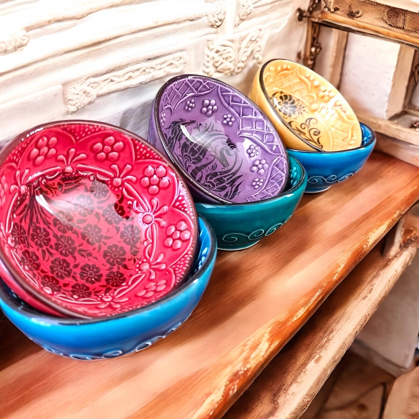 Handmade Turkish Ceramic Bowl Set: Anatolian Mezze, Sauce, Nut Dish