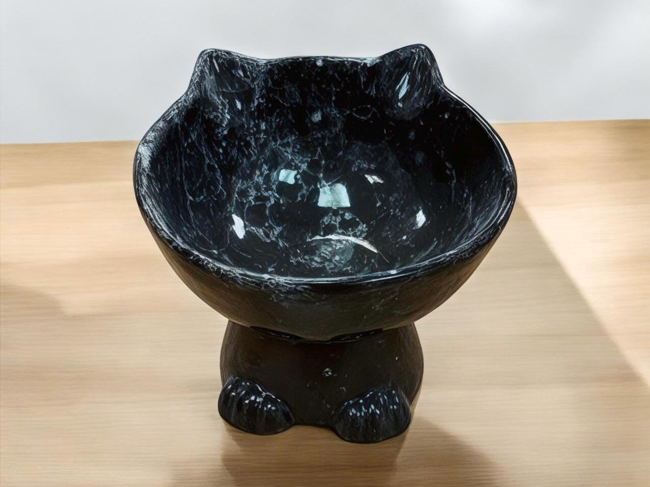 Ceramic Cat Bowl Elevated Raised Feeder – Handmade Non-Slip Food Safe Pet Dish for Small Cats & Kittens
