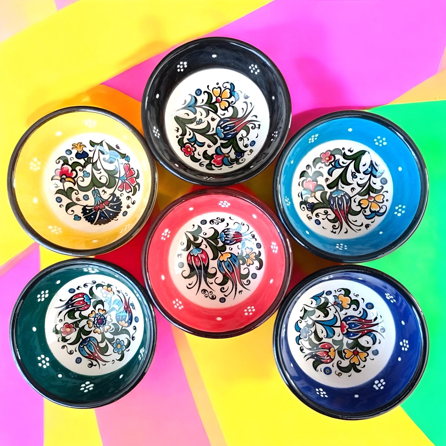 Colorful Serving Bowls - Hand Painted Turkish Ceramic Set, Unique Kitchen Gift for Home