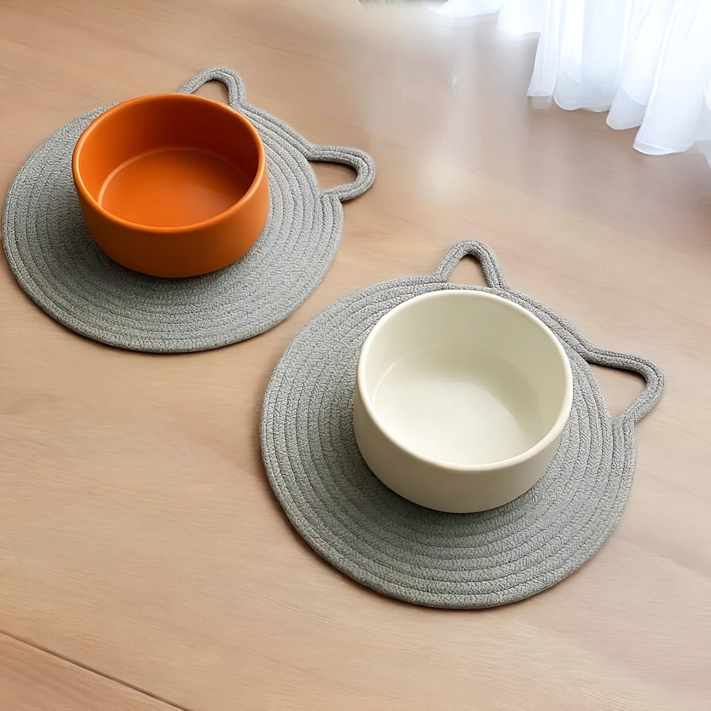 Handmade Cotton Rope Pet Feeding Mat Set: Modern Cat & Small Dog Placemats