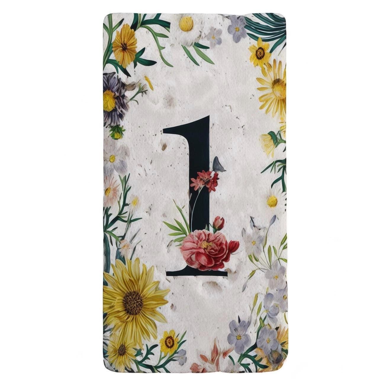 Elegant Travertine Stone House Numbers: Floral Address Sign (7.5x15 cm)