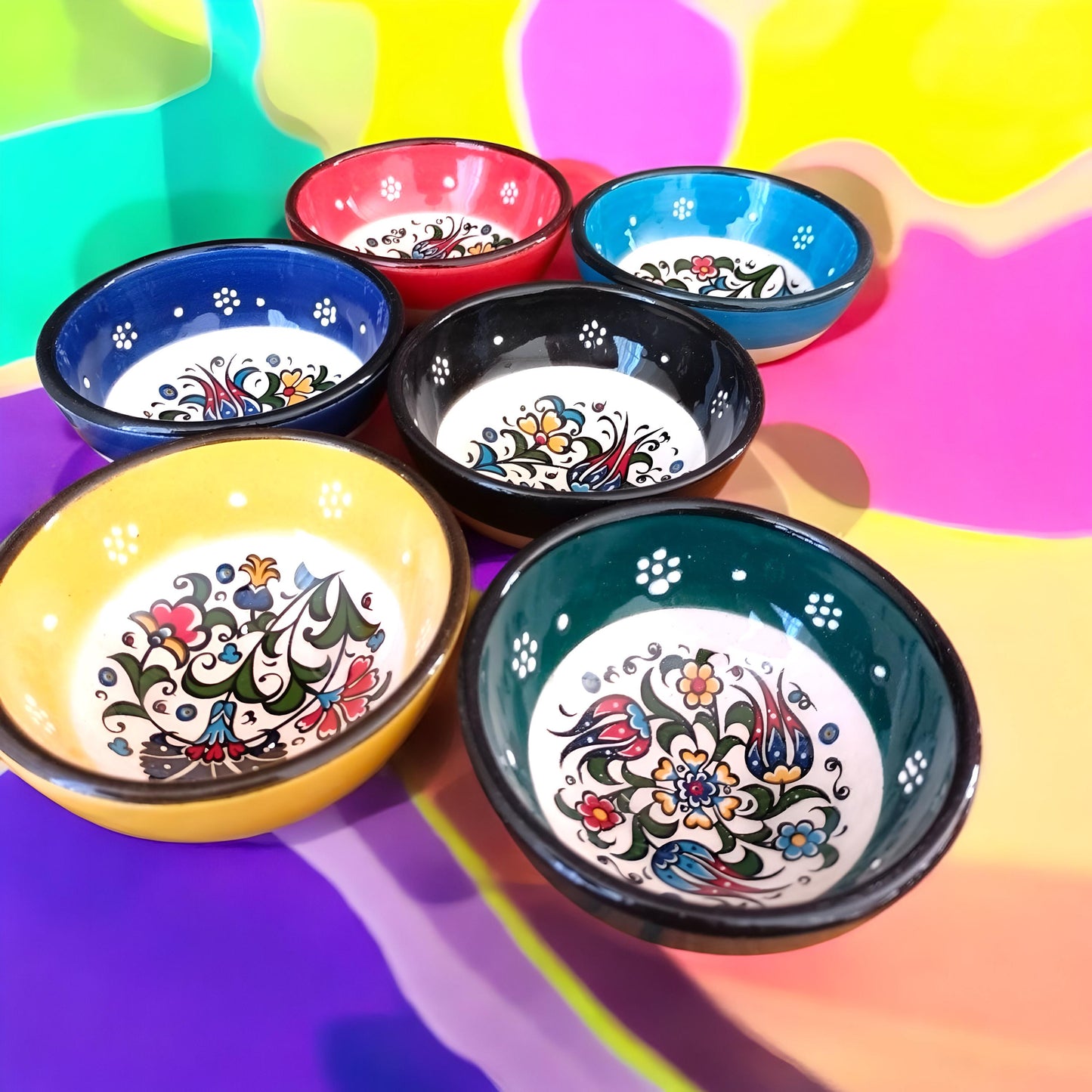 Colorful Serving Bowls - Hand Painted Turkish Ceramic Set, Unique Kitchen Gift for Home