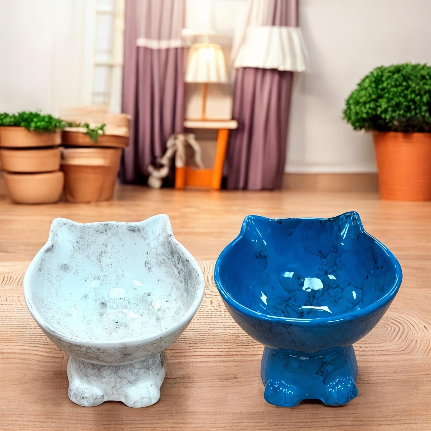 Ceramic Cat Bowl Elevated Raised Feeder – Handmade Non-Slip Food Safe Pet Dish for Small Cats & Kittens