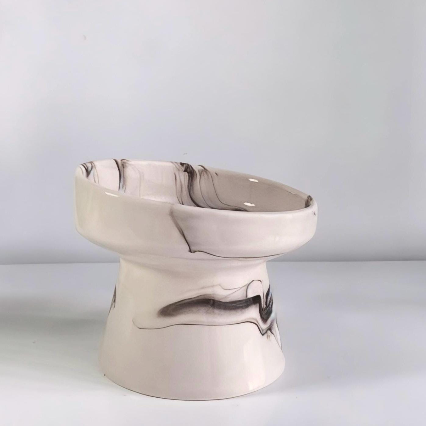 Elevated Ceramic Cat Bowl – Raised Pet Feeder for Cats & Small Dogs – Modern Marble Design – Anti-Slip, Ergonomic Food Dish