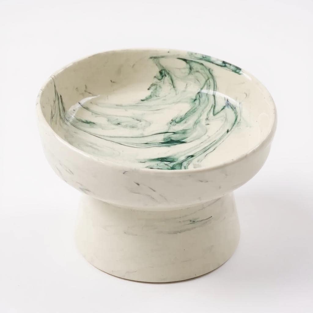 Elevated Green Ceramic Cat Bowl – Handmade Raised Pet Feeder for Cats & Small Dogs
