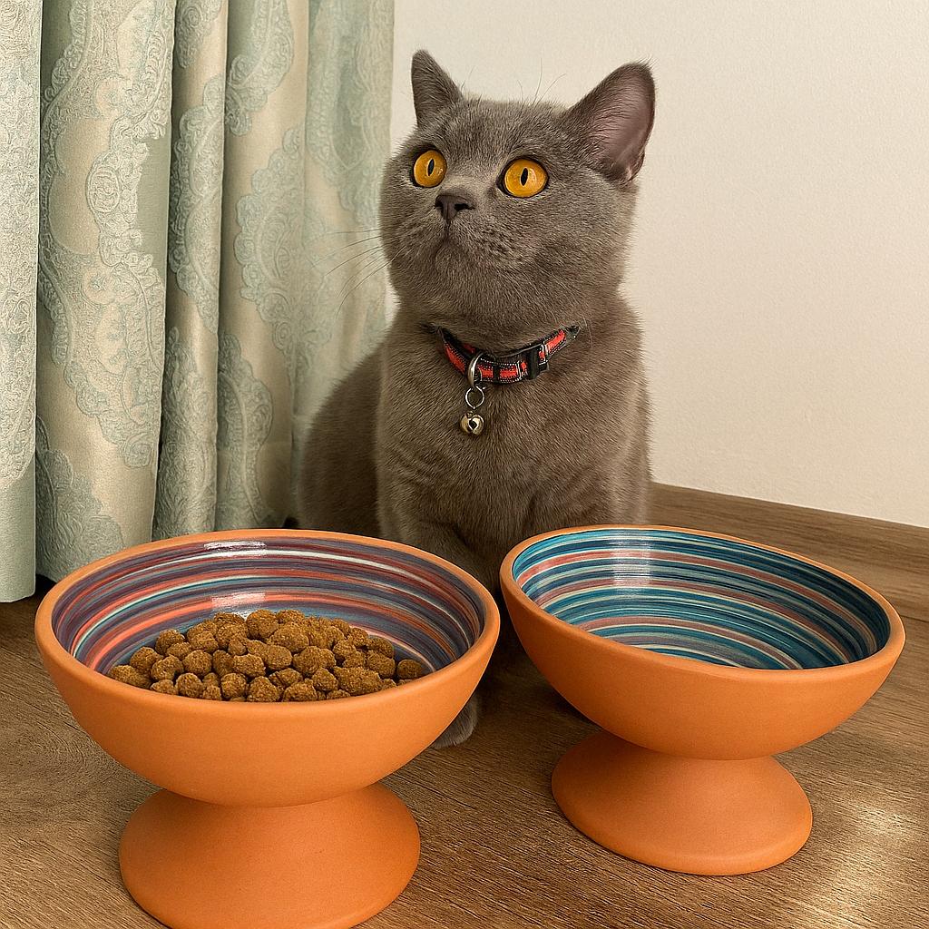 Handmade Ceramic Elevated Cat Bowl: Ergonomic Pet Feeder