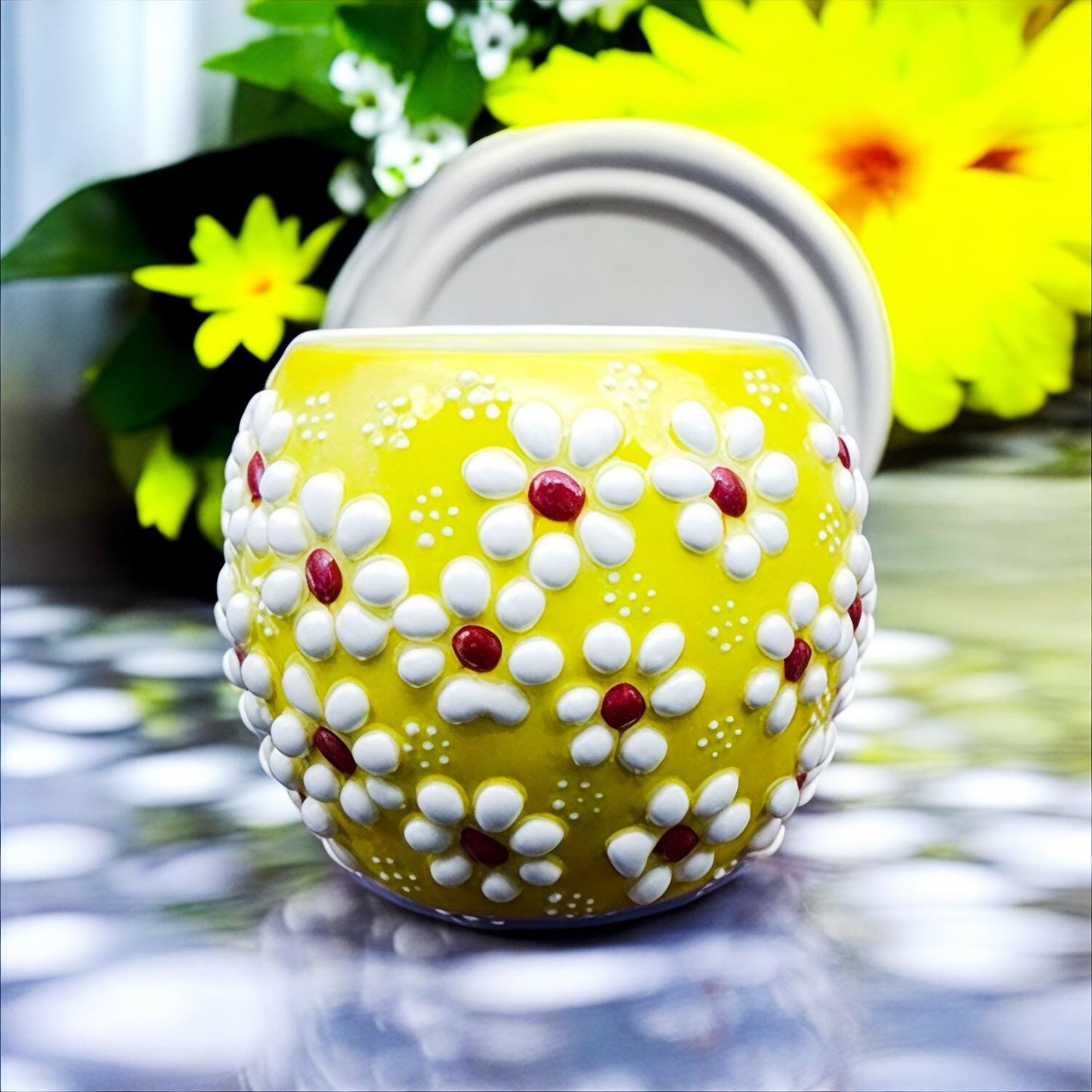 Hand-Painted Mini Succulent & Cactus Pot - Daisy Flower Design Planter