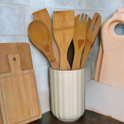Hand-Painted Ceramic Utensil Holder: Rustic Floral Kitchen Decor