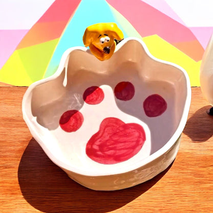 Handmade Ceramic Dog Bowl – Cute Puppy Design – 14 cm Pet Feeding Dish – Custom Dog Food Bowl for Small Pets