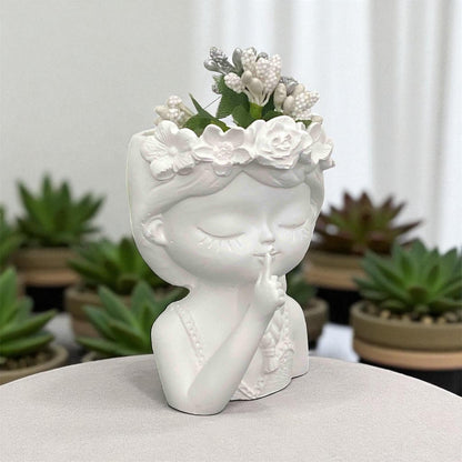 Minimalist Flower Crown Girl Figurine Set – 11 cm Decorative Sculpture Duo, Romantic Resin Home Decor