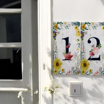 Elegant Travertine Stone House Numbers: Floral Address Sign (7.5x15 cm)