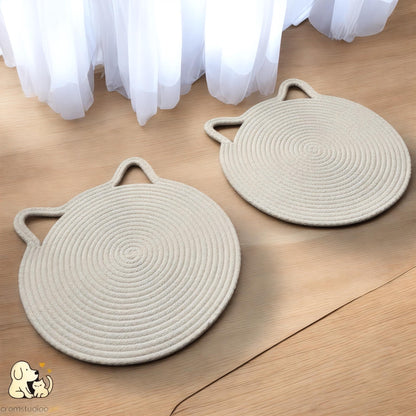Handmade Cotton Rope Pet Feeding Mat Set: Modern Cat & Small Dog Placemats