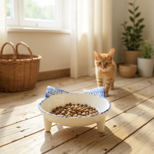 Handmade Ceramic Cat Food Bowl: Whisker-Friendly, Non-Toxic, 13cm