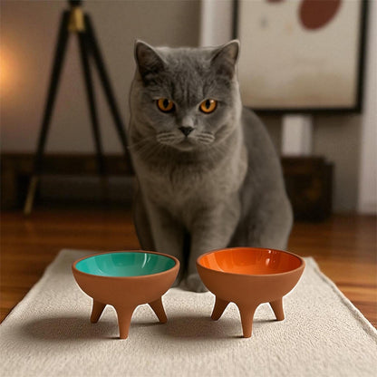 Handmade Elevated Ceramic Pet Bowl: Kitten & Small Dog Food Dish
