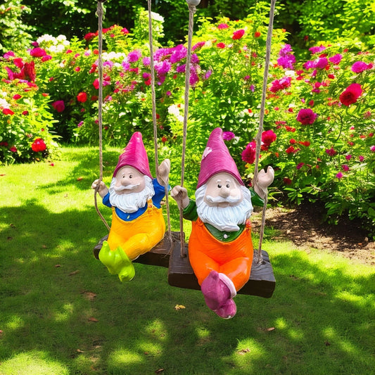 Handmade Garden Gnome Swing Figurines: Whimsical Outdoor Decor