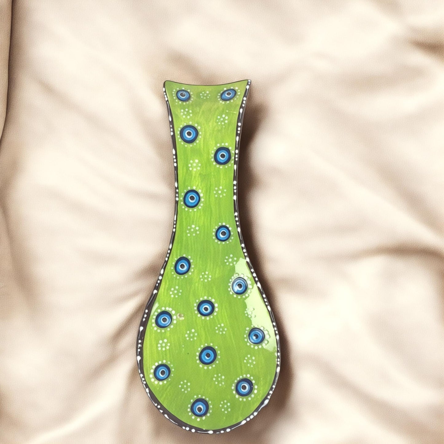 Handmade Ceramic Evil Eye Spoon Rest: Turkish Nazar Boho Kitchen Decor