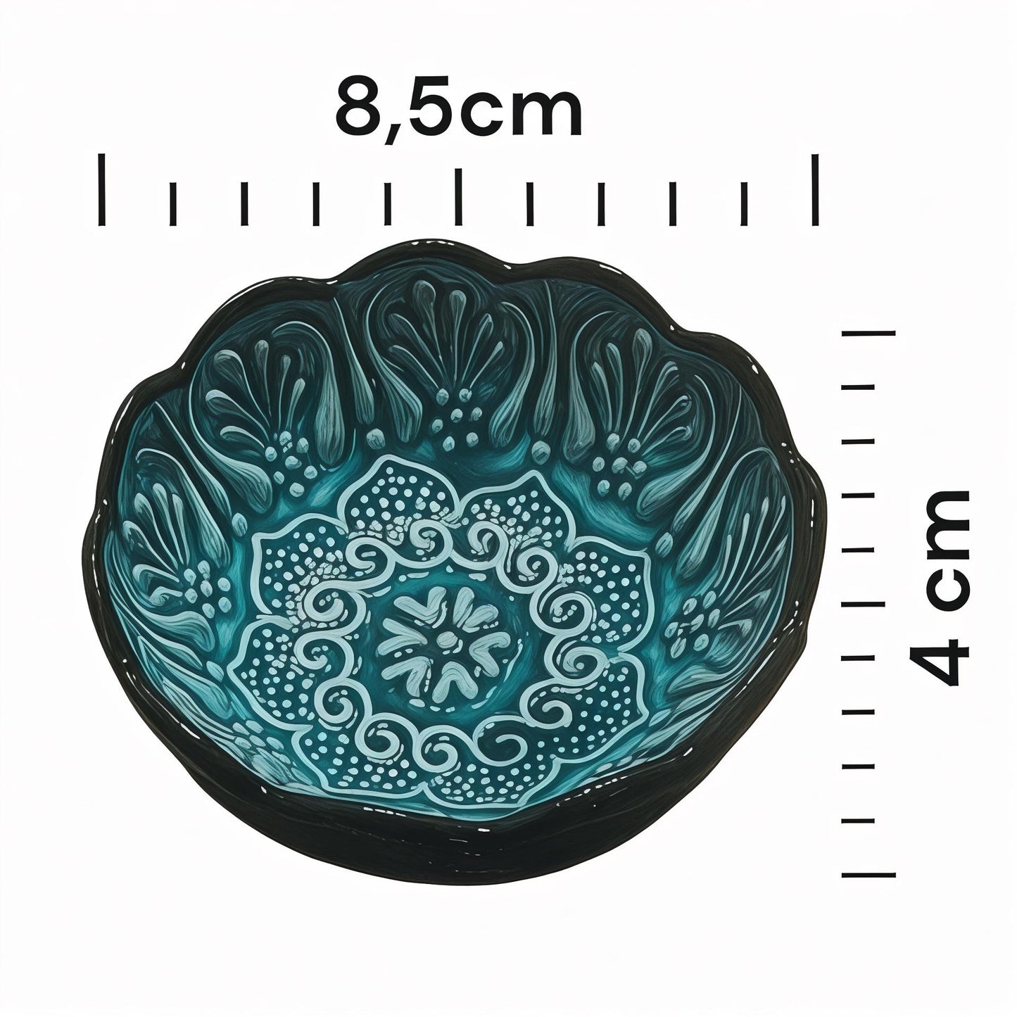 Handmade Turquoise Turkish Bowls - Ceramic Floral Dish Set - Boho Decor