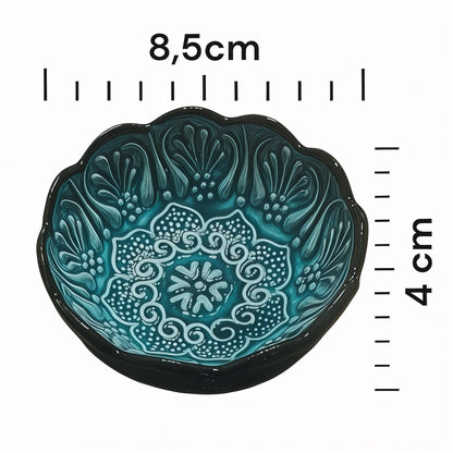Handmade Turquoise Turkish Bowls - Ceramic Floral Dish Set - Boho Decor