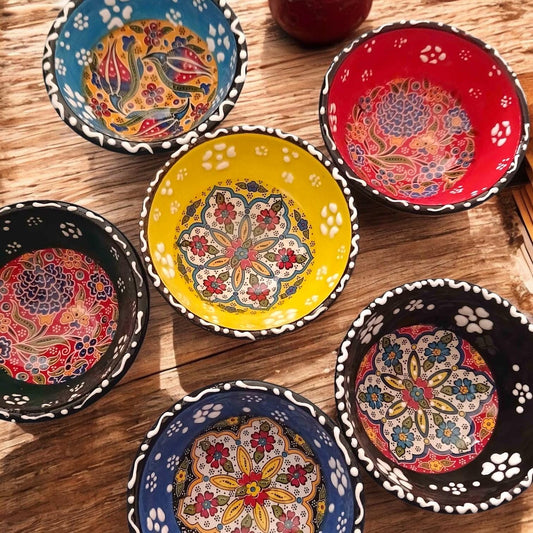Ceramic Bowls Set - 6 Mini Mezze Dip Dishes, Decorative Appetizer Servingware, Tapas Bowls