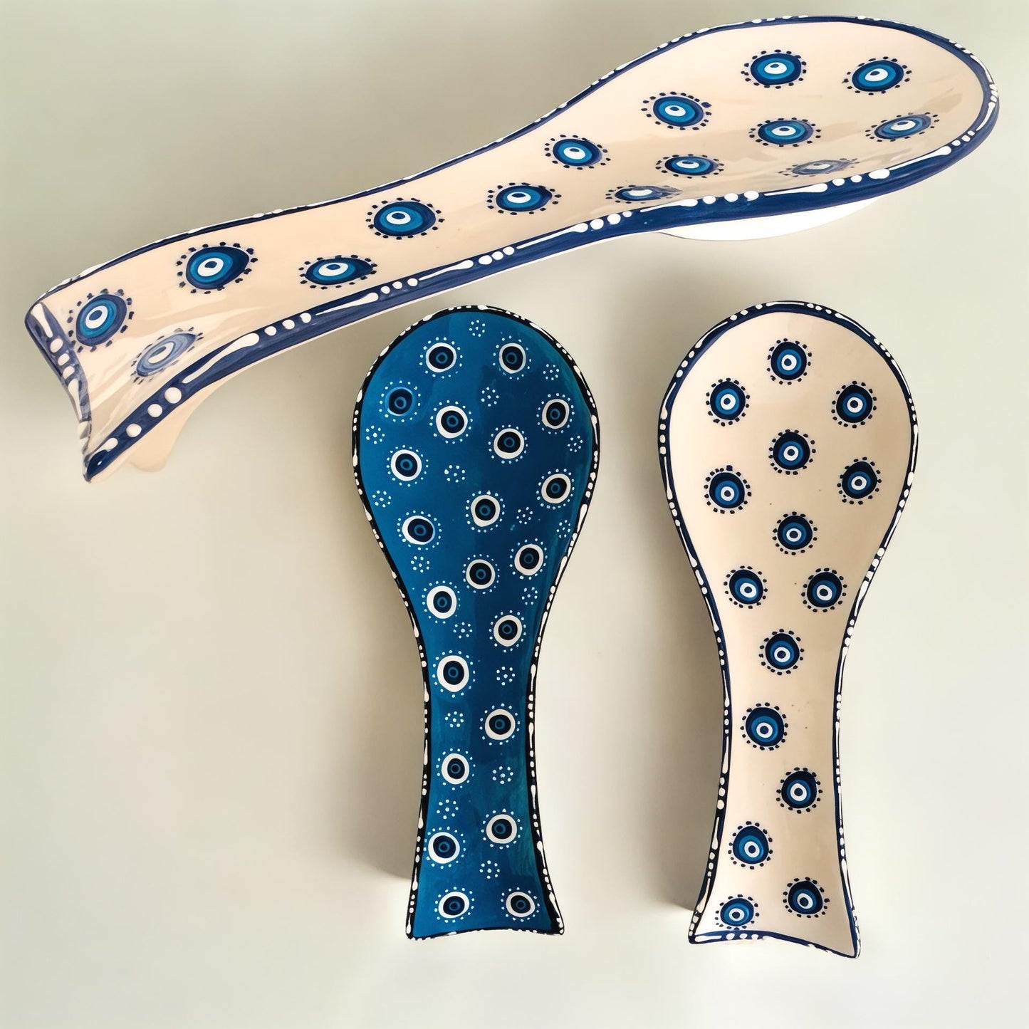 Handmade Ceramic Evil Eye Spoon Rest: Turkish Nazar Boho Kitchen Decor