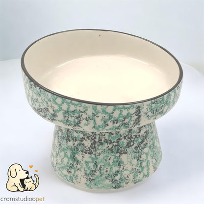 Handmade Elevated Ceramic Cat Bowl: Whisker-Friendly, Anti-Vomit Design