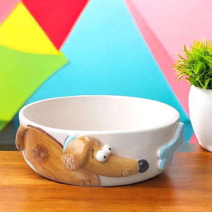 Handmade Ceramic Dog Bowl – Cute Puppy Design – 14 cm Pet Feeding Dish – Custom Dog Food Bowl for Small Pets