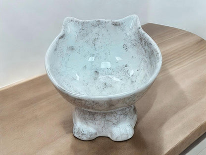 Ceramic Cat Bowl Elevated Raised Feeder – Handmade Non-Slip Food Safe Pet Dish for Small Cats & Kittens