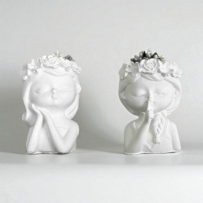 Minimalist Flower Crown Girl Figurine Set – 11 cm Decorative Sculpture Duo, Romantic Resin Home Decor