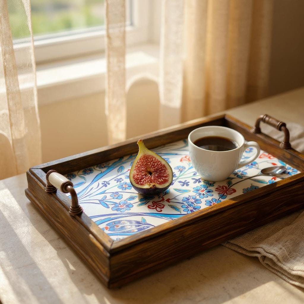 Handmade Wooden Serving Tray: Iznik Ceramic Tile, Ottoman Decor