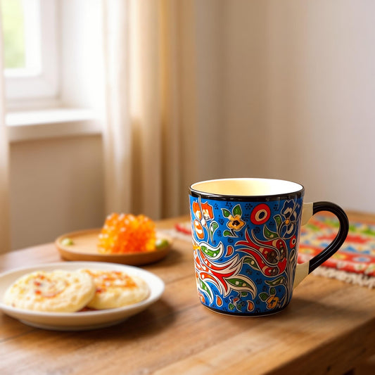Hand-Painted Turkish Ceramic Mug Set: Anatolian Floral Art, 11 oz