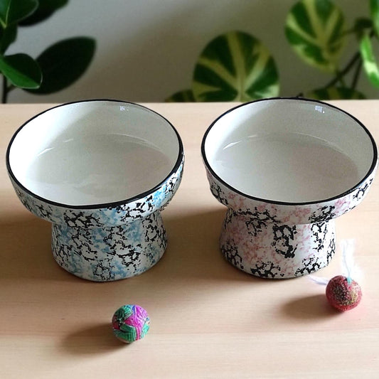 Handmade Elevated Ceramic Cat Bowl: Whisker-Friendly, Anti-Vomit Design