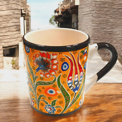 Turkish Iznik Ceramic Mug Set of 6 – 10oz / 295ml Colorful Ottoman Pattern Coffee & Tea Cups – Handmade Pottery Gift