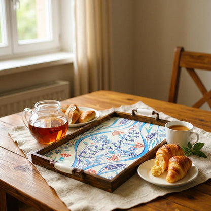Handmade Wooden Serving Tray: Iznik Ceramic Tile, Ottoman Decor